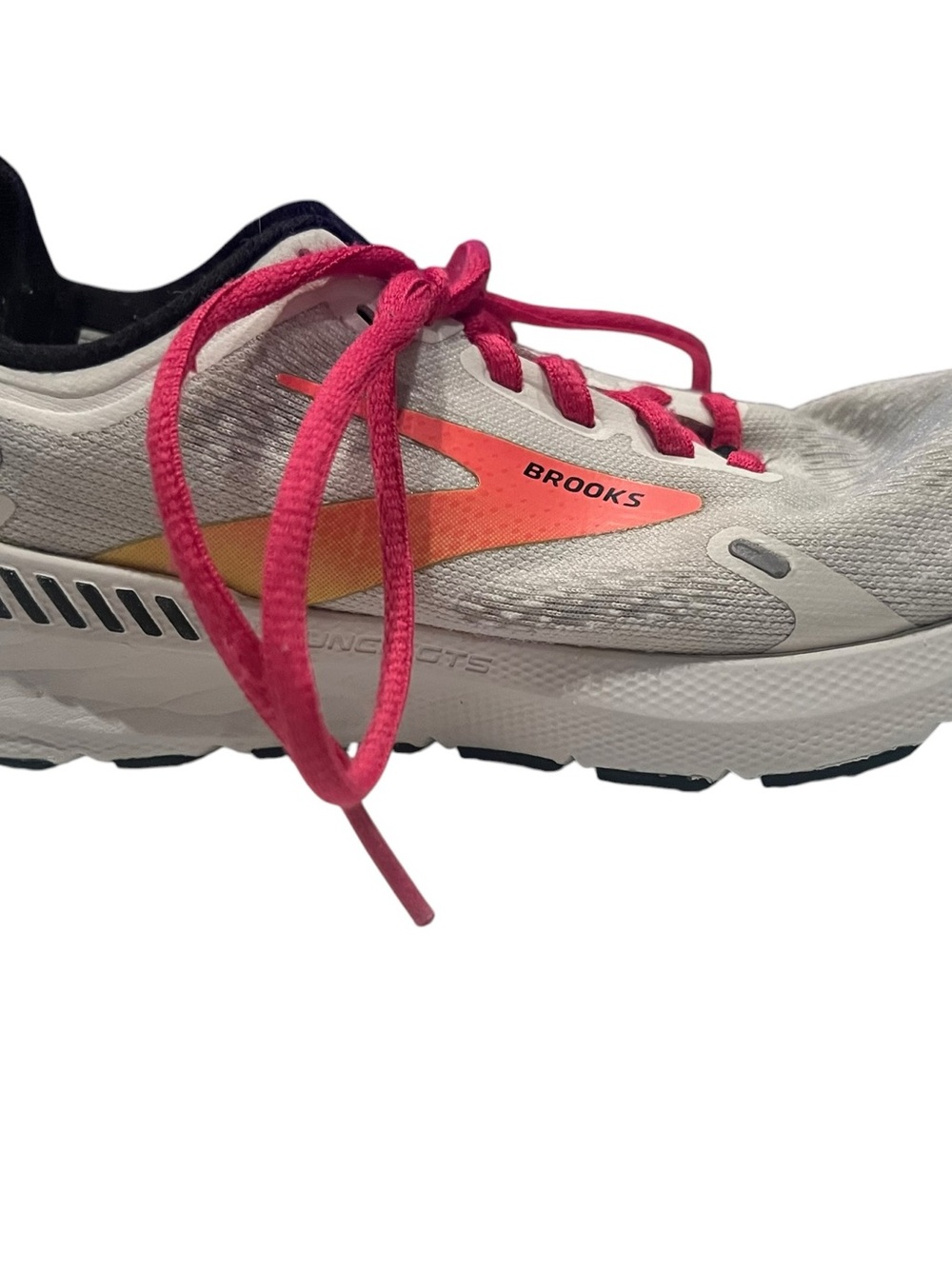 Brooks Women’s White Running Sneakers with Pink Laces and Orange Accent